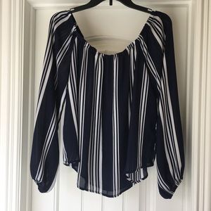 Forever 21 Navy and White Off the Shoulder Top